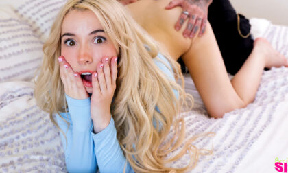Cum loving spinner Kenzie Reeves pretends she's getting naked in her sleep to get her stepbrother to fuck her bare pussy