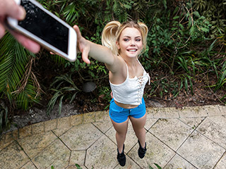 Nade Nasty teases tiny blonde Baby Karma for a while until he catches up with her as she’s playing video games. Nade says hello and immediately starts working on pleasuring and getting pleasure from this petite little devil.