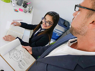Emily Willis has not been performing well in school so her parents hired a hard ass tutor for her. He threw all traditional education techniques out the window