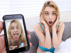 Chloe Cherry blonde stiefzus stuurt me een verleidelijke video en ik laat haar me neuken om hem te verwijderen