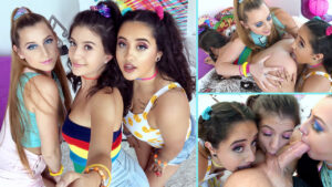 Melody Parker and friends suck cock and lick ass wildly together