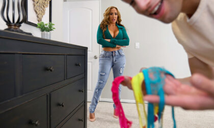 Busty bombshell Richelle Ryan catches her stepson with her panties which inspires her to give his big dick a hot ride