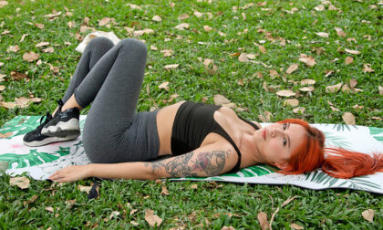 Doing yoga outside is a guilty pleasure for horny babe Violet Prydz since her favorite cooldown activity is getting her clothes off and feeling herself up.
