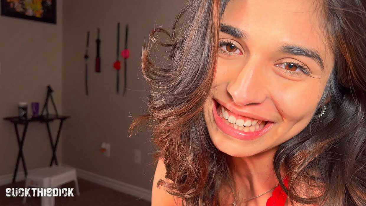 19 year old beautiful porn newcomer Reina Rae is ready to suck this dick. She tells us shes brand new to porn and is here for some dick sucking practice.  We start making out on the couch. I switch to POV and she says she really wants to suck this dick.  She gets in front of me and starts sucking.  I tell her to show everyone how good she is at sucking dick.  Tears start to come out of her eyes as