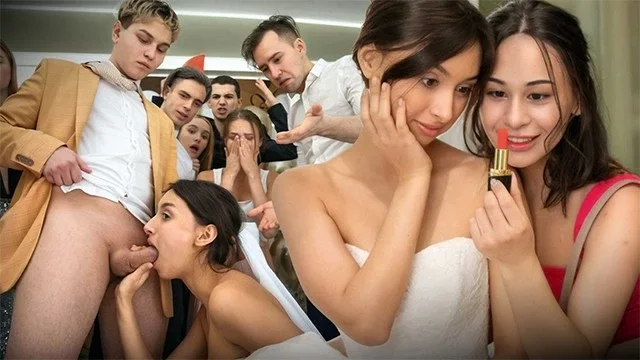 Ashly Rabbit und Moon Imp verwöhnen den Bräutigam am Hochzeitstag mit Schwanz und Sperma