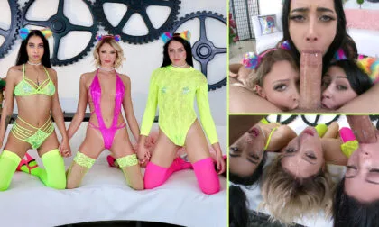 Kiarra Kai and friends eagerly share a huge fat cock together