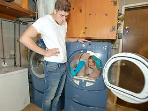 Riley eagerly takes a huge dong in her tight pussy and gets fucked hard in a washing machine