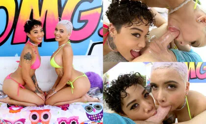 Aaliyah Hadid e Honey Gold chupam e trocam saliva em um pau enorme