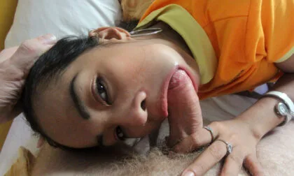 Lonely Asian flight attendant gives great head and deepthroats white tourist
